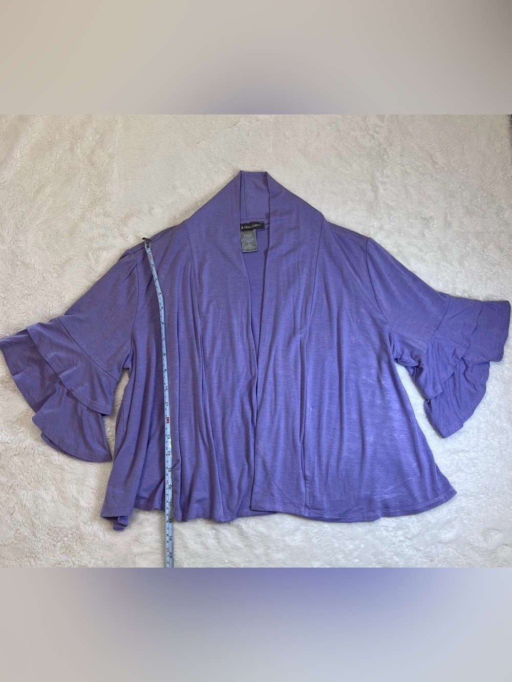 Kate & Mallory Lavender Ruffle-Sleeve Open Front Cardigan